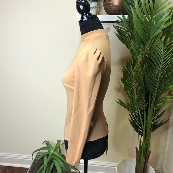 Privy Tan Nude High Neck Long Sleeve Bodysuit Small - Picture 3 of 9